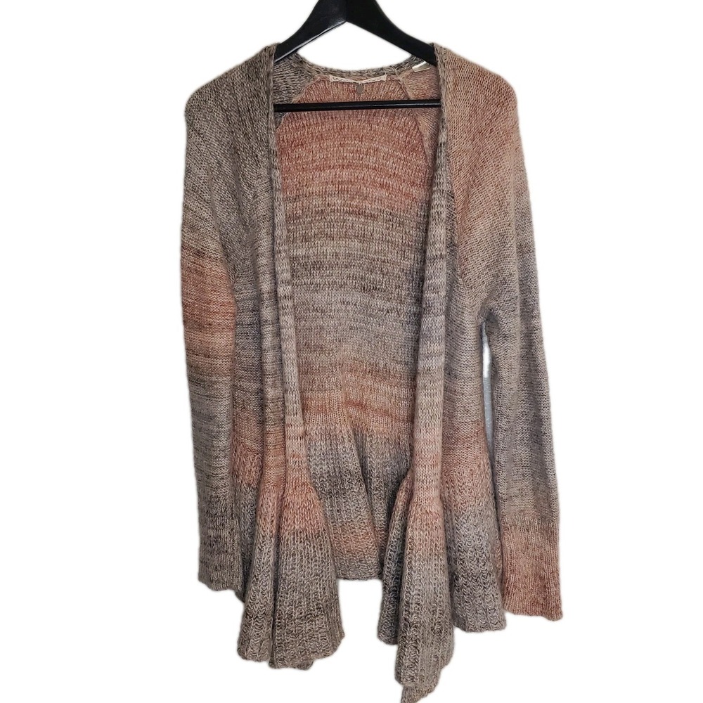 KNITTED & KNOTTED L Open Cardigan Boho Variegated Ruffle Hem Mohair/Wool‎ Blend